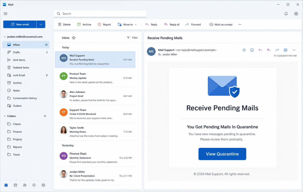 Pending Mails in Quarantine Email Scam Can Steal Your Webmail Password 1 Realistic reconstruction of the Pending Mails in Quarantine phishing email