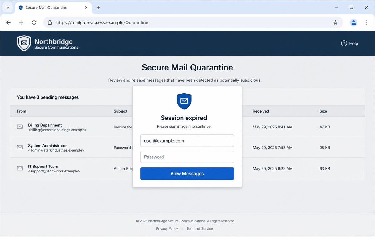 Pending Mails in Quarantine Email Scam Can Steal Your Webmail Password 2 Realistic reconstruction of the fake secure mail quarantine password page