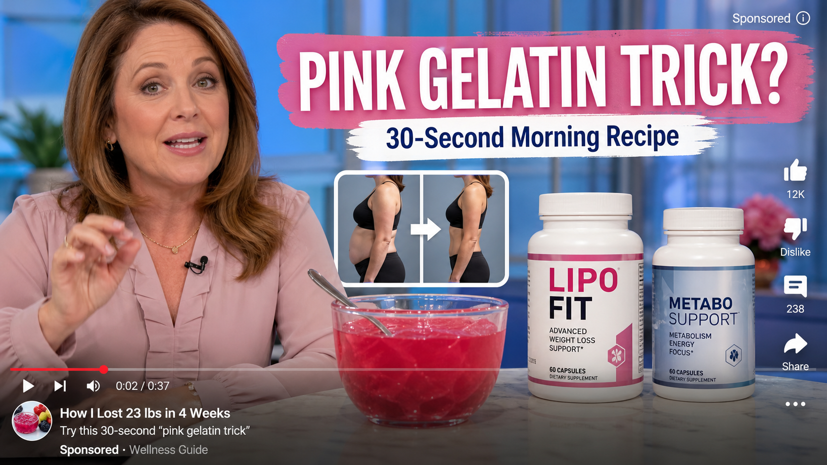 Gelatin Trick Weight Loss Scam: How It Works 1 Realistic reconstruction of a pink gelatin trick weight loss advertisement