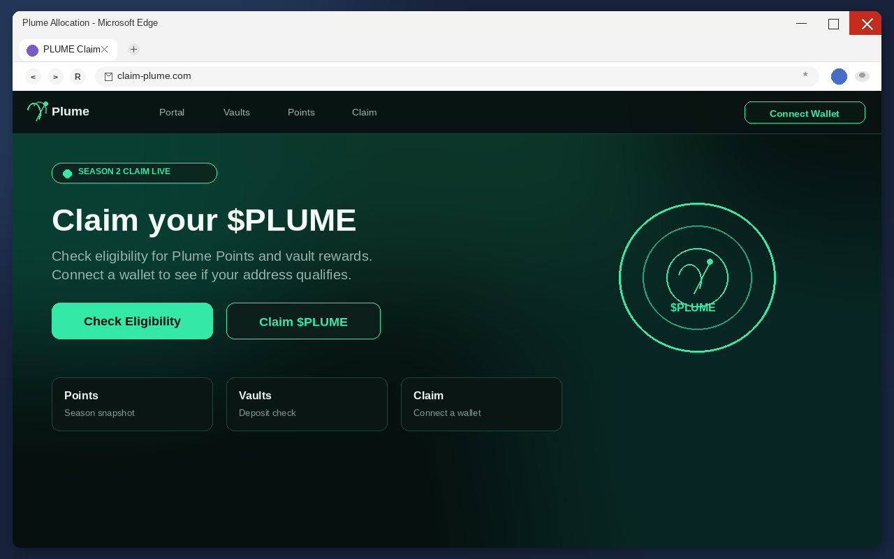 Plume Airdrop EXPOSED: Fake $PLUME Claim Pages Drain Wallets 1 Fake Plume airdrop claim page with Connect Wallet
