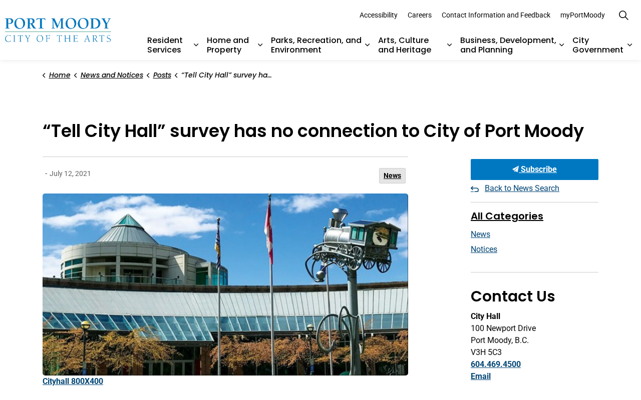 Tell City Hall EXPOSED: Real Surveys, Not Your City Hall 2 City of Port Moody notice titled Tell City Hall survey has no connection to City of Port Moody