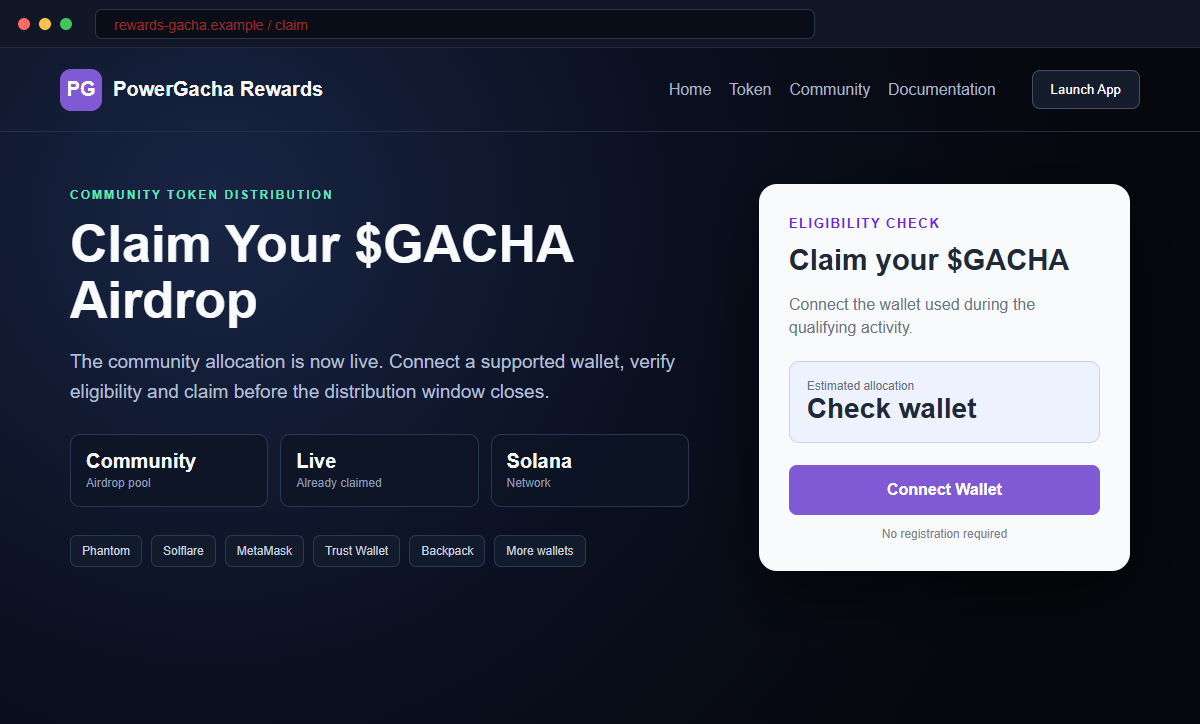 PowerGacha $GACHA Airdrop Scam Can Silently Drain Your Entire Crypto Wallet 1 Reconstruction of the fake PowerGacha GACHA airdrop website