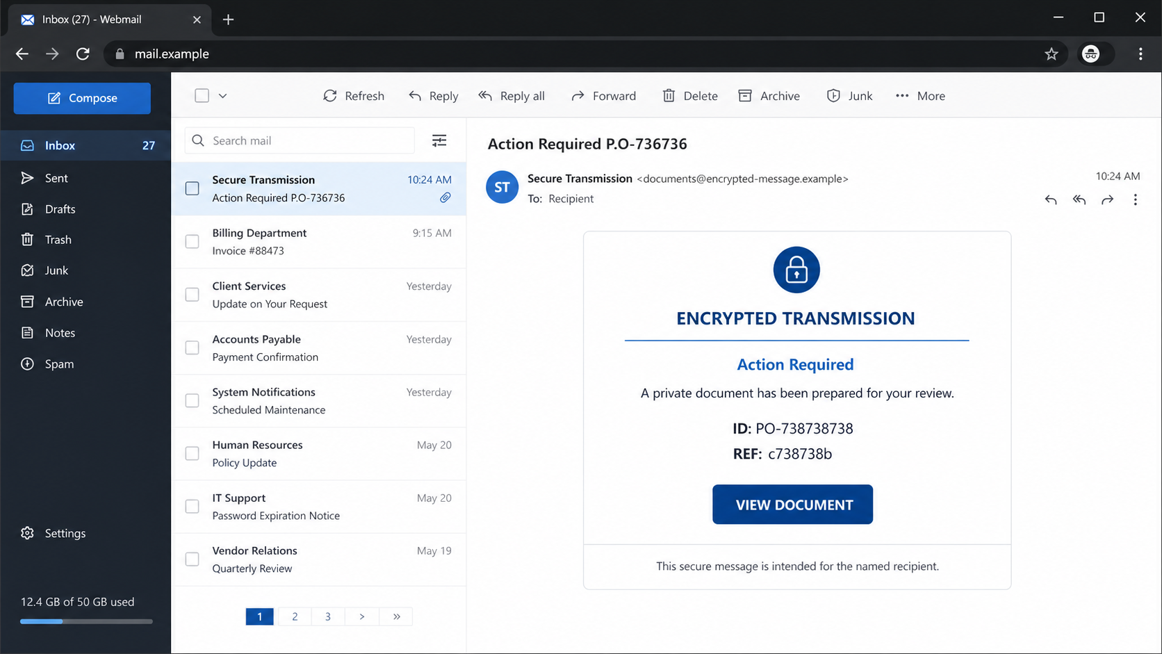 Reconstructed Private Document Has Been Prepared phishing email