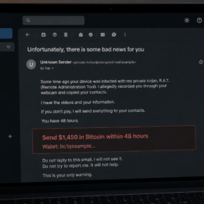 Example of the Private Trojan R.A.T. sextortion email demanding Bitcoin