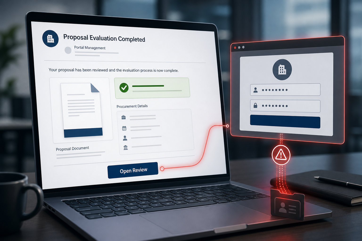 Proposal Evaluation Completed Email Scam: How the Fake Review Steals Your Password 1 Proposal Evaluation Completed phishing email leading to a fake login page