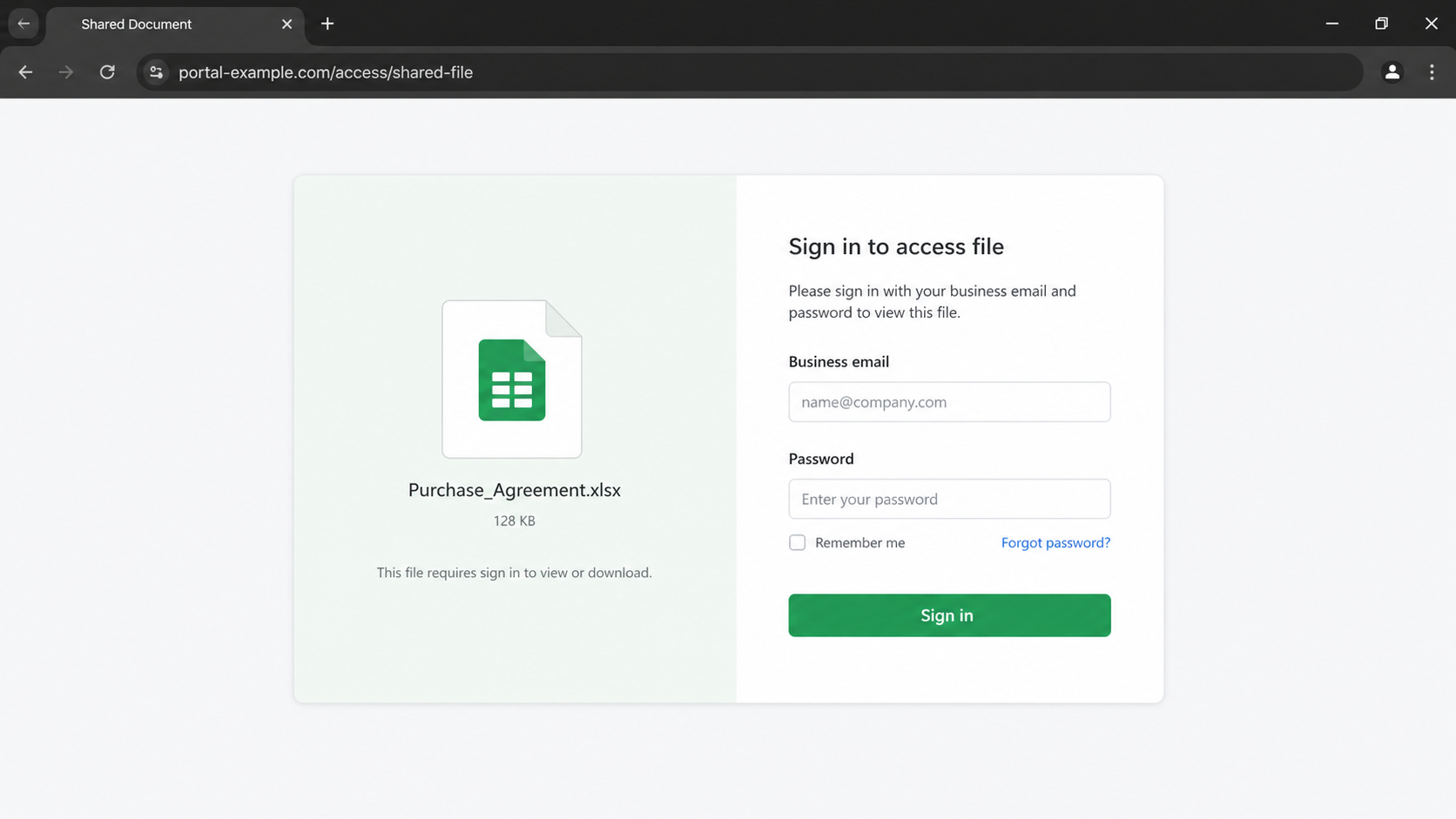 Counterfeit document sign-in page asking for business email credentials