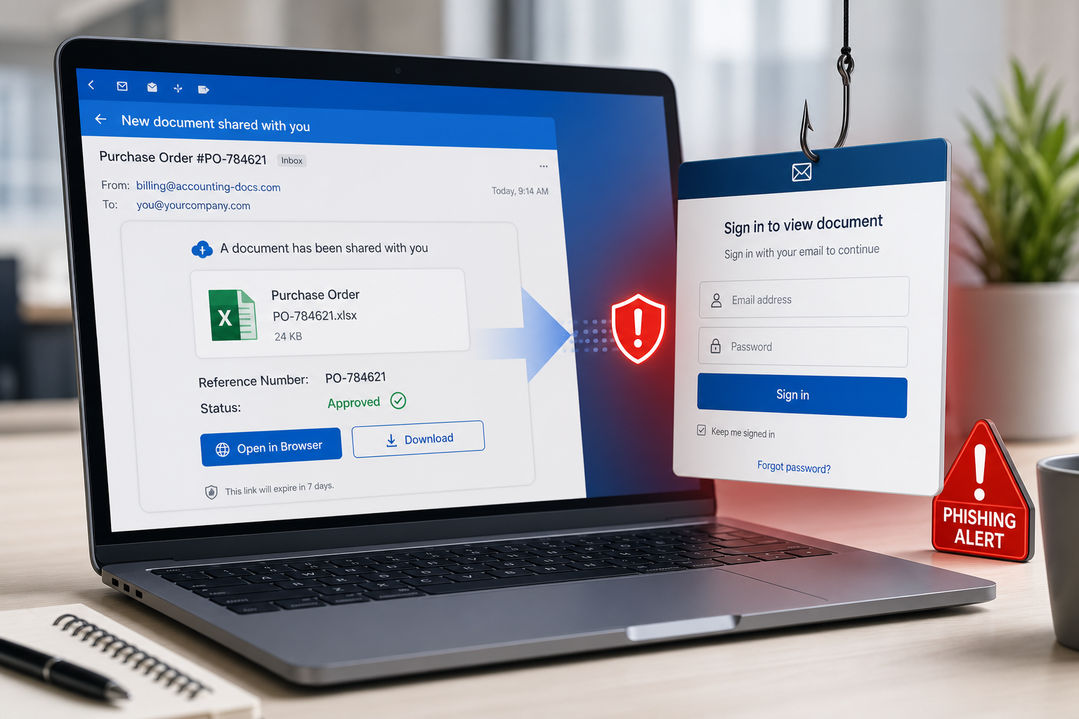 Purchase Order Shared Via Dropbox Email Scam: How the Fake PO Steals Your Login 1 Fake Dropbox purchase order email leading to a credential-stealing login page