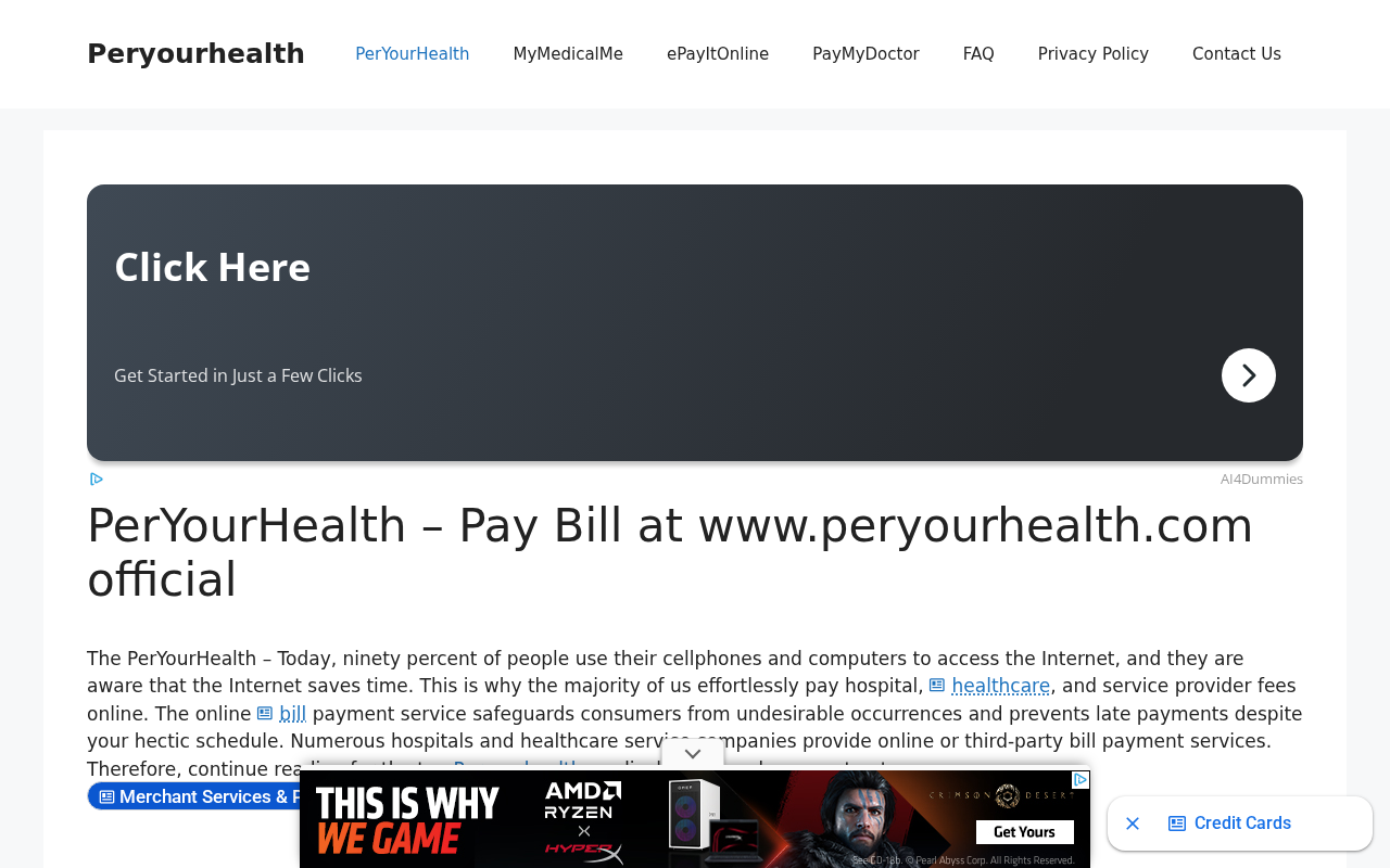 Lookalike PerYourHealth page on a .today address with ads and a Click Here banner