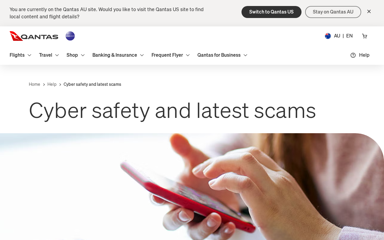Official Qantas Cyber safety and latest scams page on qantas.com