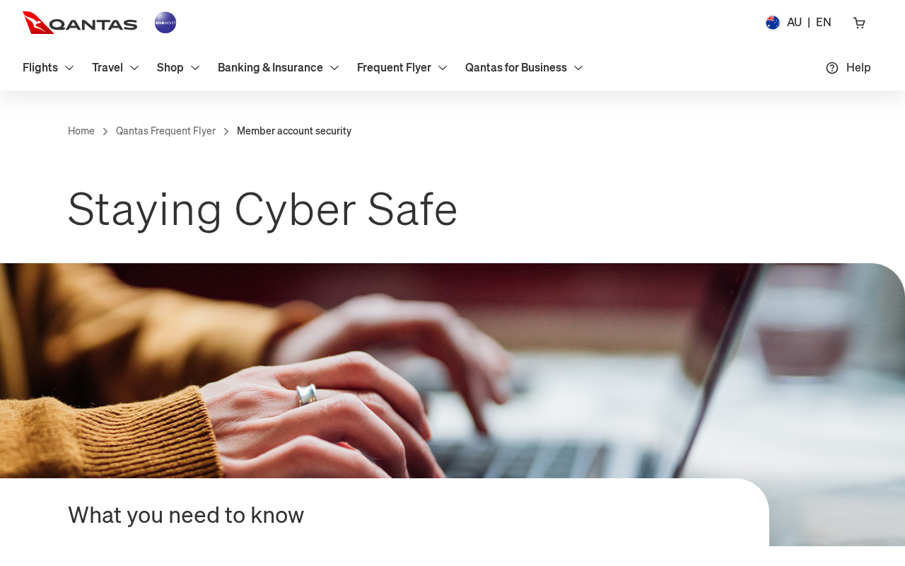 Official Qantas Frequent Flyer member account security page on qantas.com