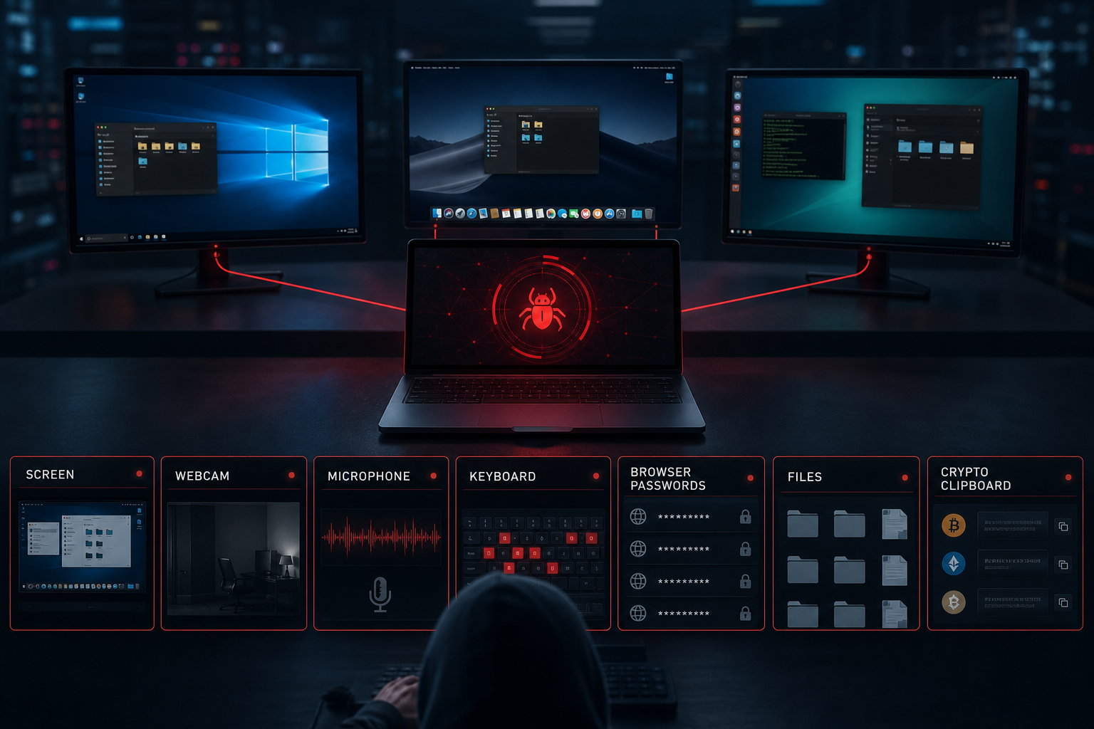 QuimaRAT remotely controlling Windows, macOS and Linux systems