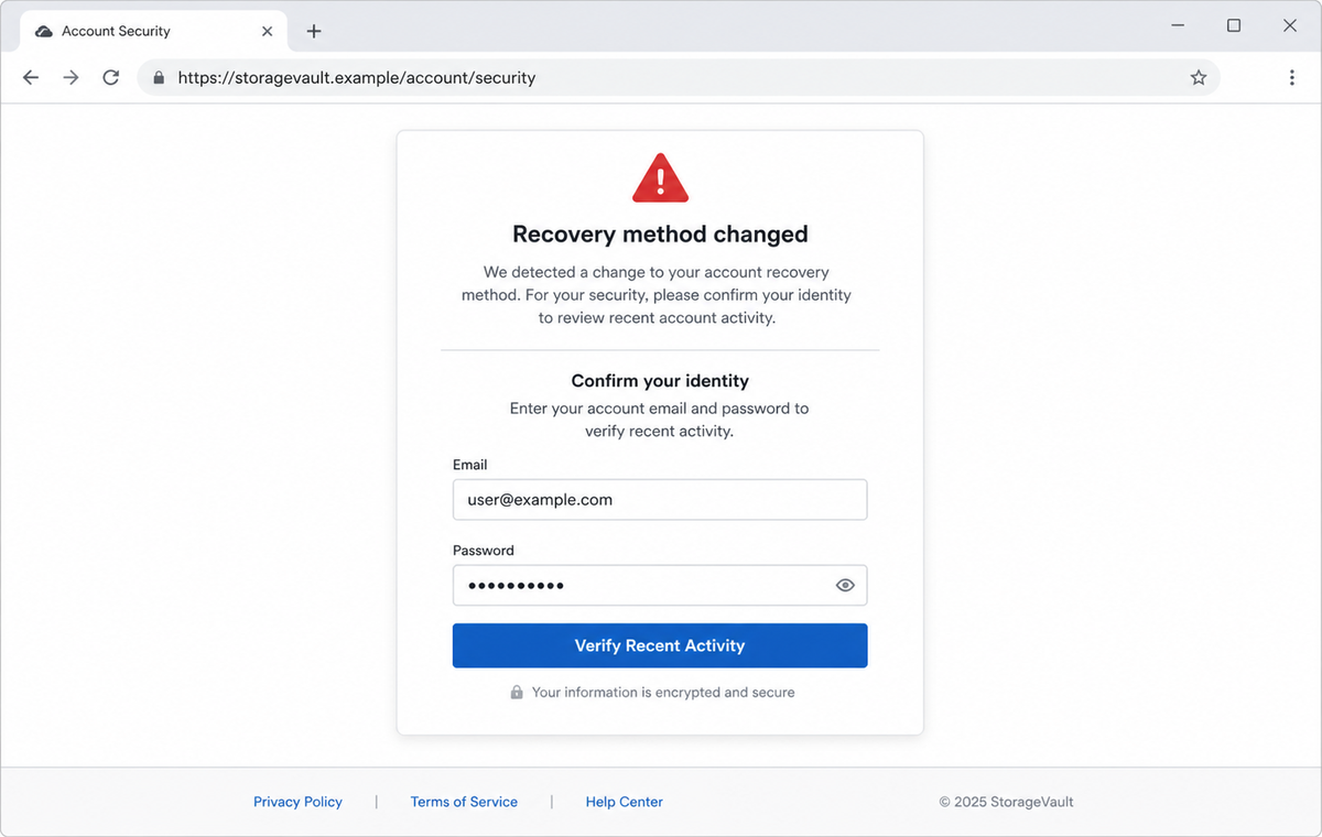 Recovery Email Was Changed Scam Can Steal Your Password and Entire Inbox 2 Realistic reconstruction of the fake recent account activity login page