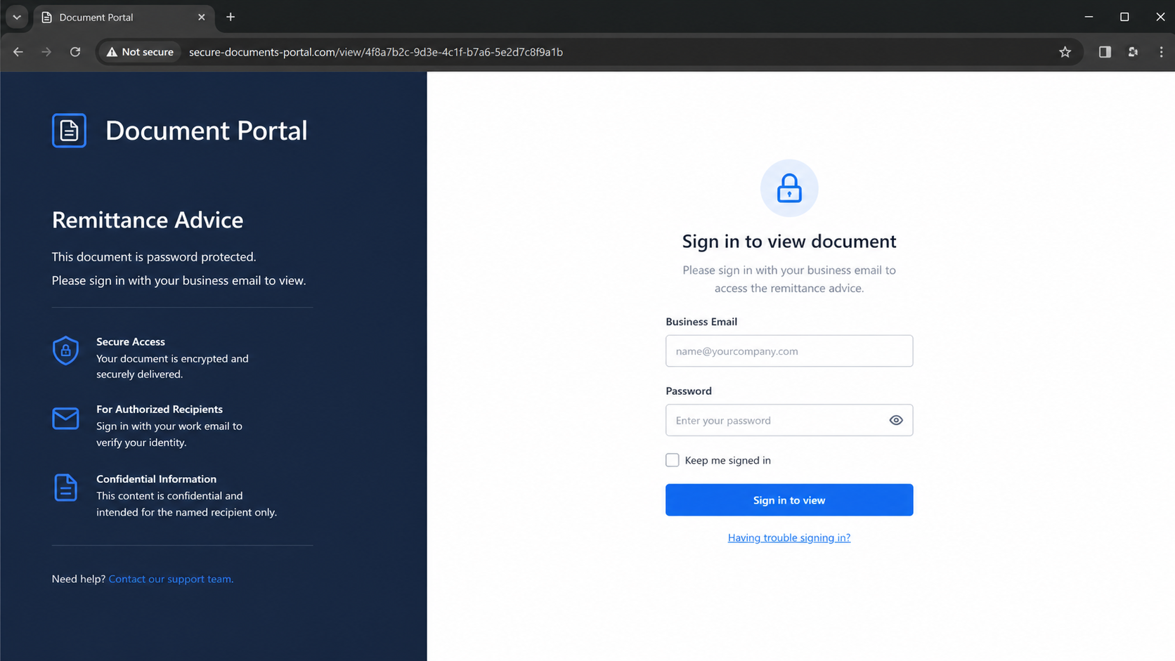 QuickBooks remittance email scam credential page example