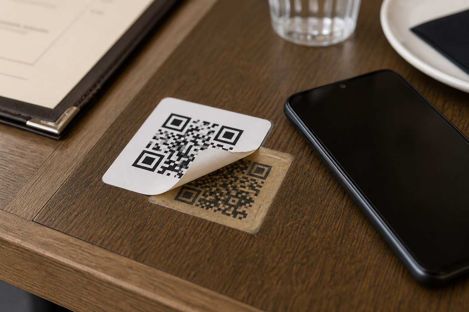 Restaurant QR Code Scam Steals Card Details 1 Fake restaurant menu QR sticker placed over the original printed code on a table