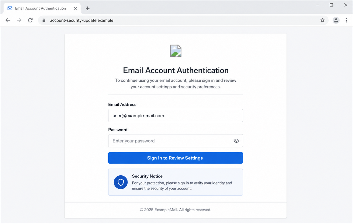 Review Your Email Settings Scam Can Steal Your Password and Entire Inbox 2 Realistic reconstruction of the adaptive fake email authentication page