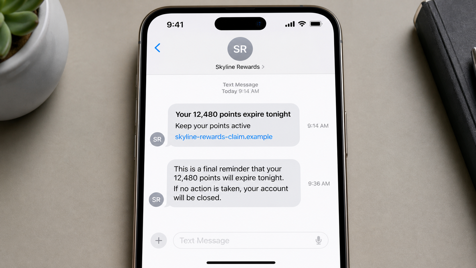 Expiring Reward Points Text Opens a Fake Login That Steals Your Account 1 Realistic phone message claiming fictional loyalty reward points expire tonight