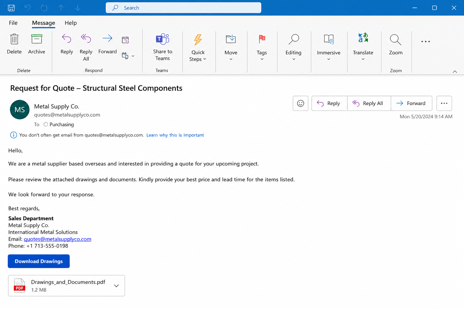 Drawings and Documents email deceptive email example