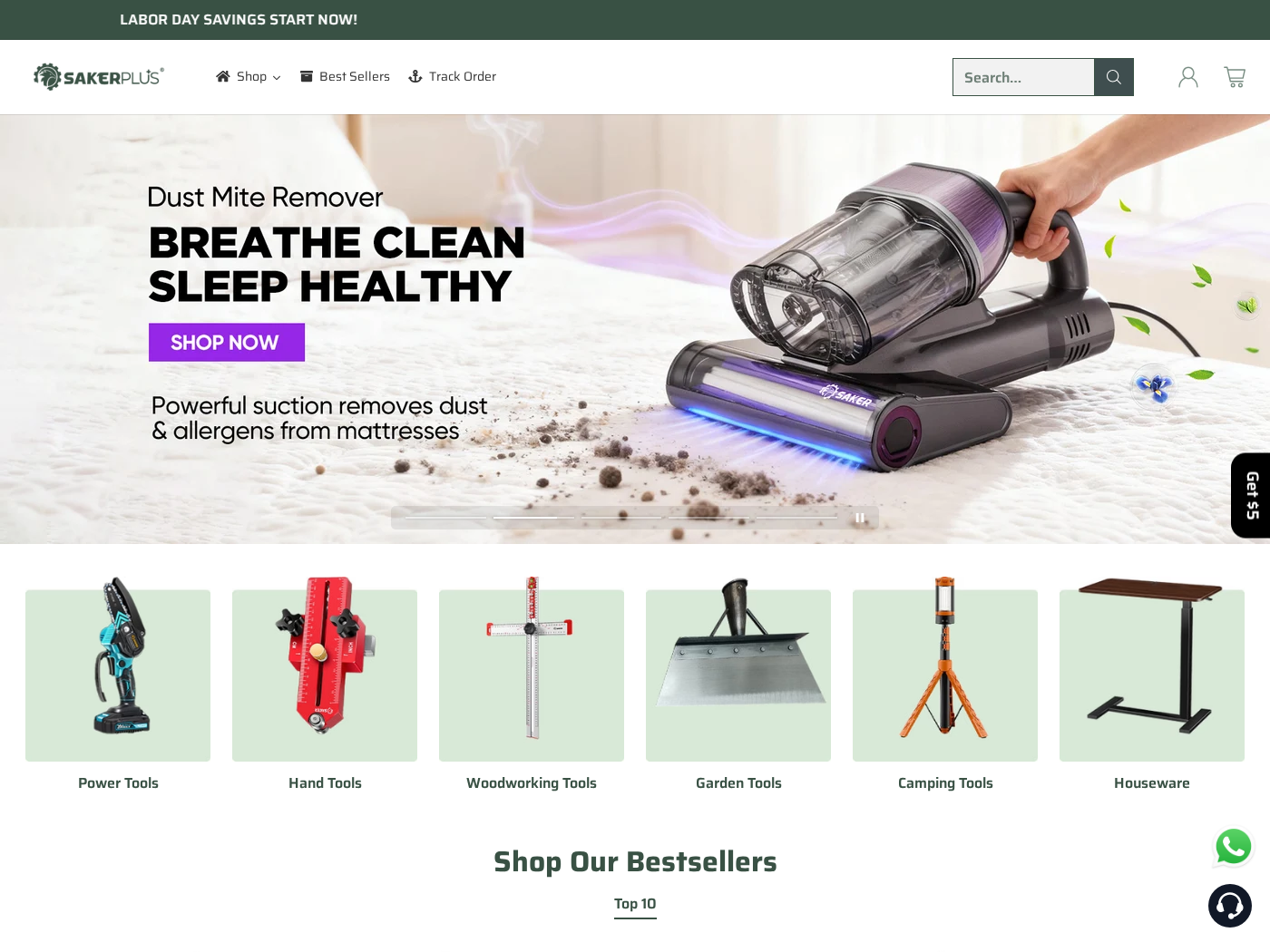 Sakerplus Exposed: Fake or Real? Our Online Store Investigation Reveals All 1 Sakerplus online store homepage advertising tools and household gadgets
