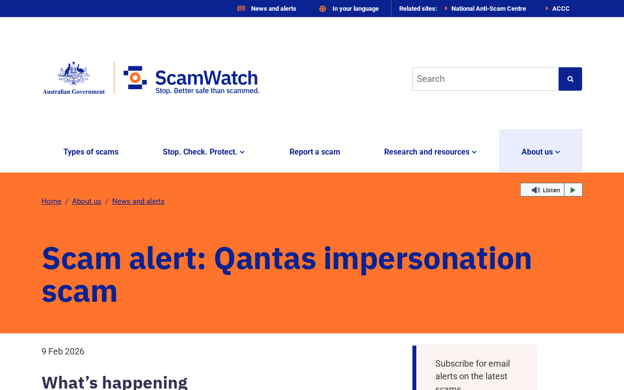 Scamwatch official alert Scam alert Qantas impersonation scam dated 9 February 2026