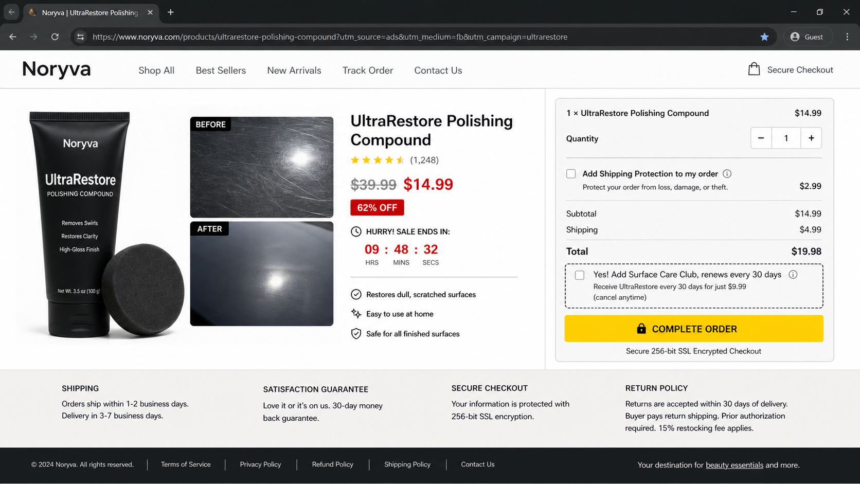Viral Car Scratch Repair Scam: Fake Polishing Videos and Useless Compound 2 Questionable polishing compound checkout with add-ons and recurring option