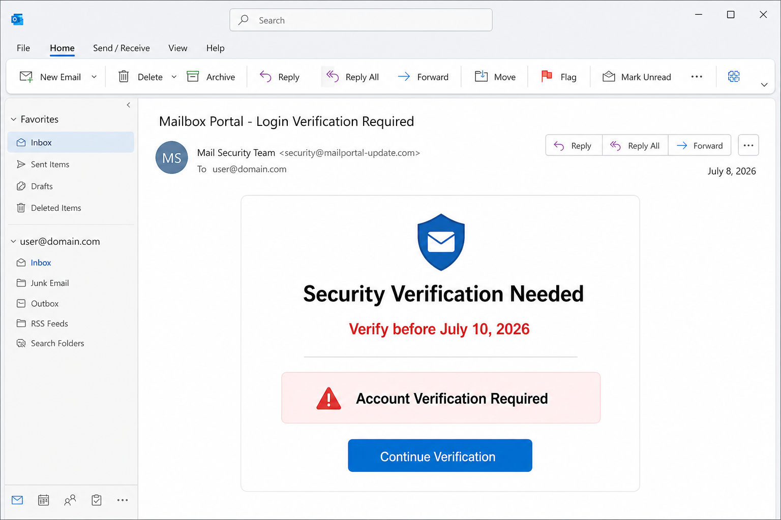 Reconstruction of a Security Verification Needed phishing email