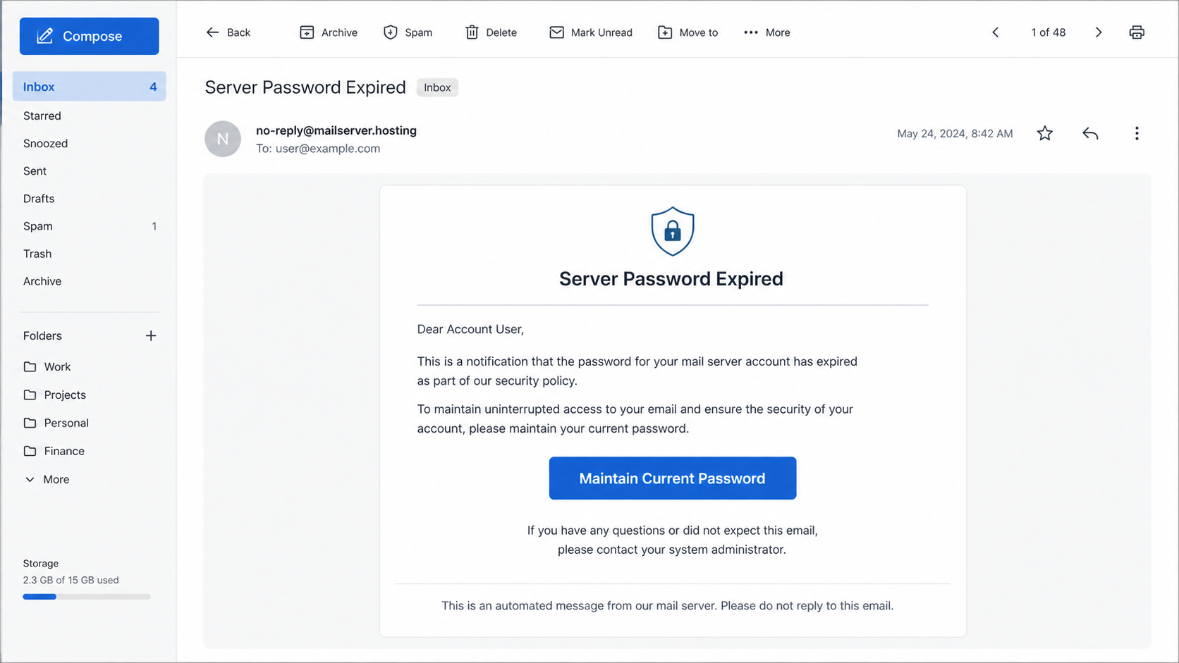 server password expired email scam phishing email example