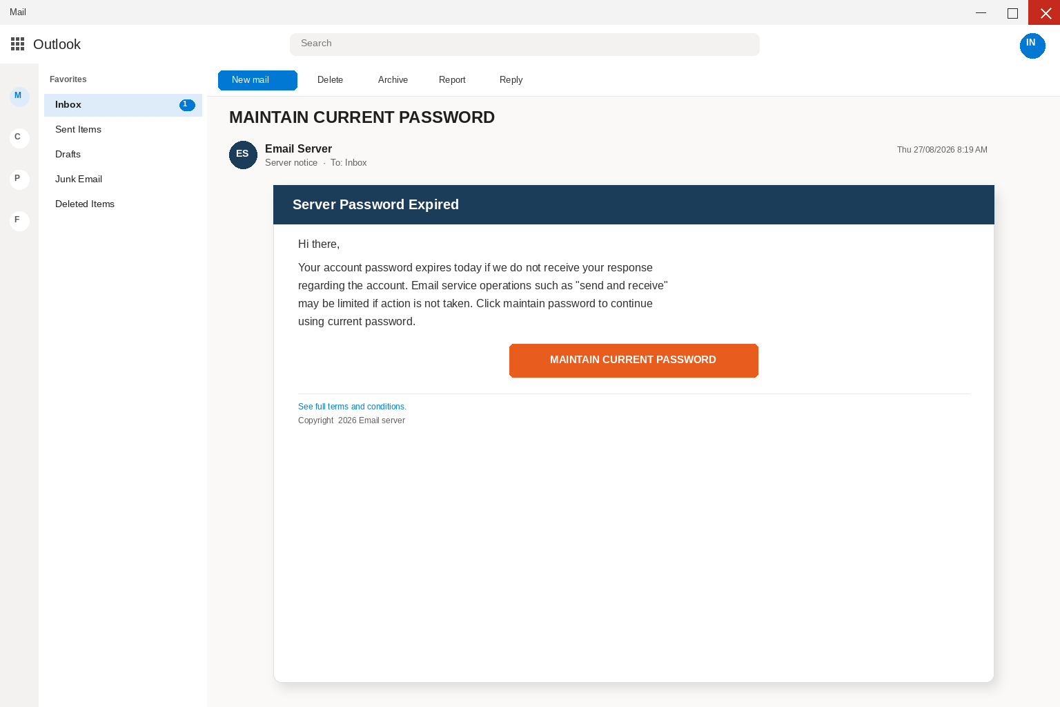 server password expired email scam screenshot
