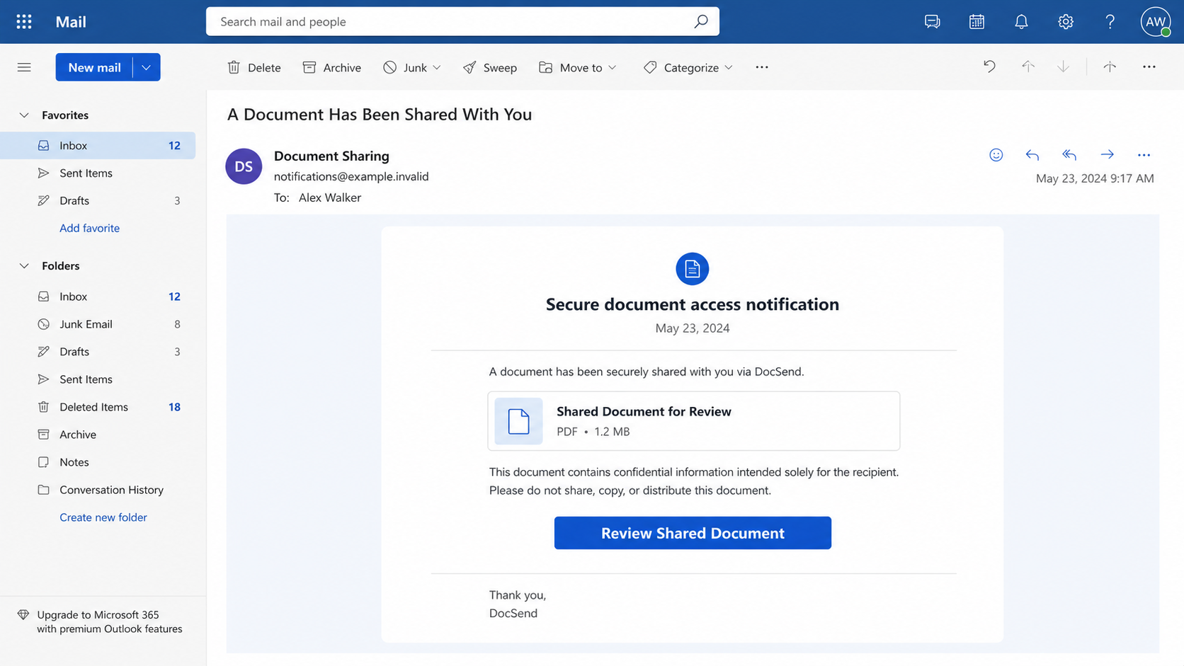 Reconstructed Shared Document Available For Your Review phishing email
