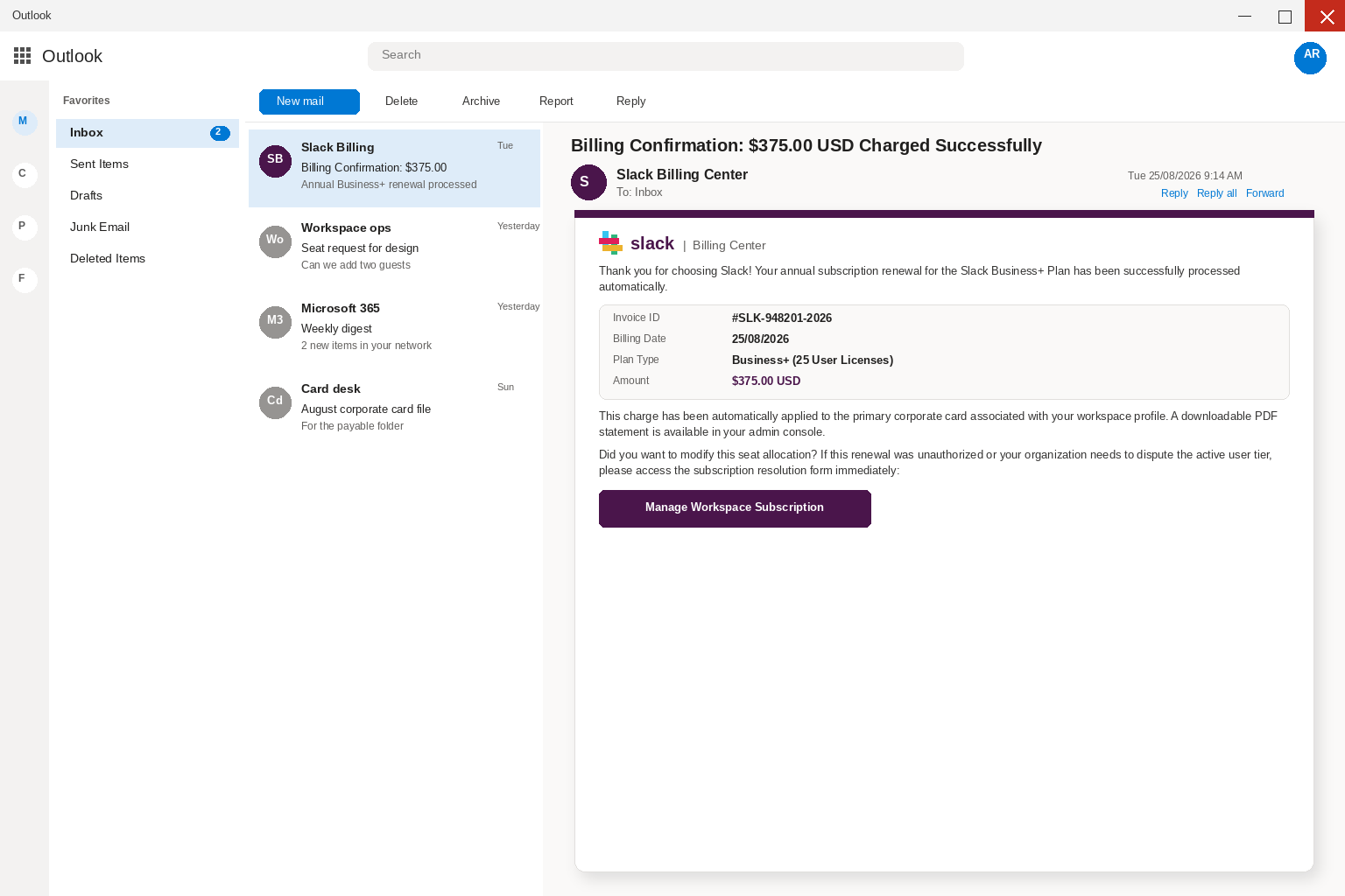 Slack renewal email scam screenshot
