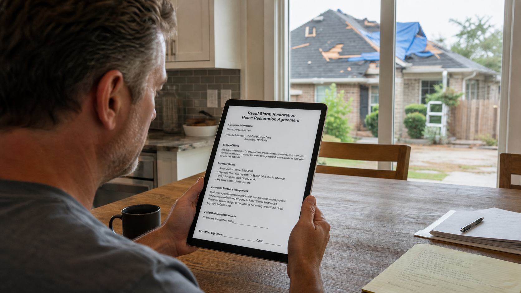 Post-Hurricane Roof Repair Scam Takes Upfront Payments and Insurance Checks 2 Realistic storm repair agreement demanding full upfront payment and an insurance check assignment