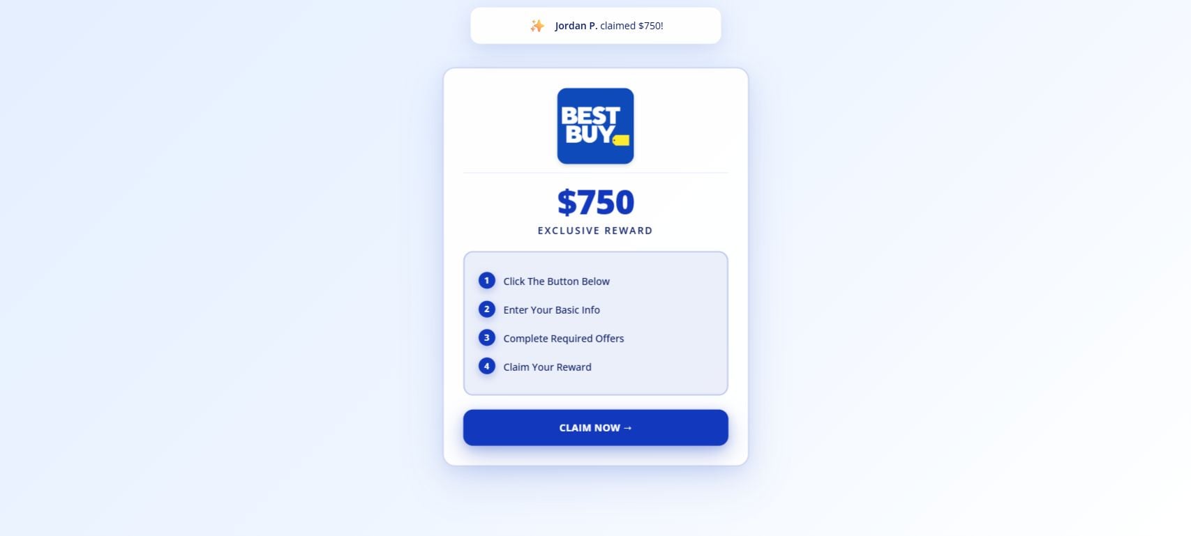 StudentDealHub Scam: Fake $750 Best Buy Reward Exposed 1 StudentDealHub page advertising a $750 Best Buy gift card reward