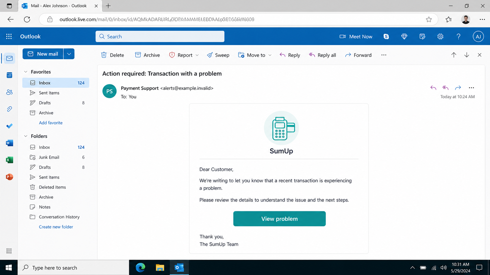 Reconstructed SumUp Transaction Problem scam email