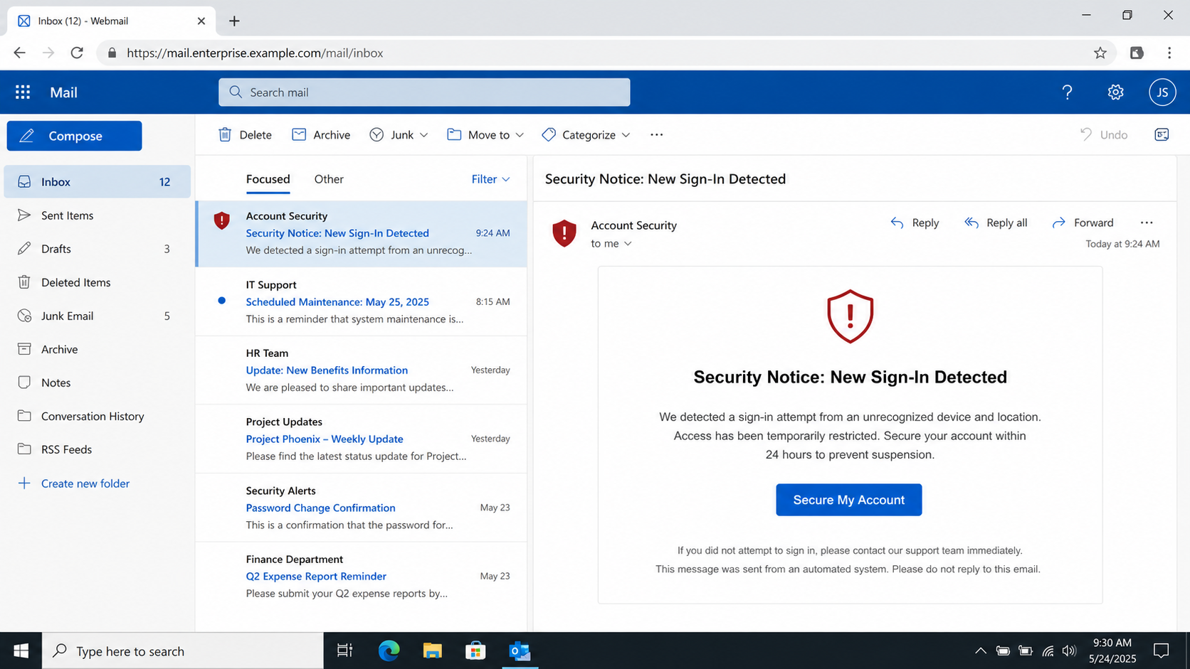 Reconstructed Suspicious Sign-In Attempt Blocked phishing email