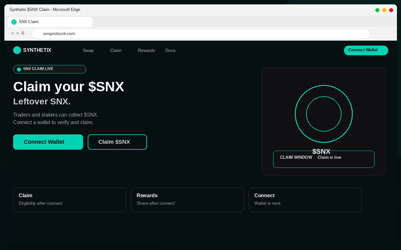 Fake Synthetix $SNX airdrop claim page with Connect Wallet