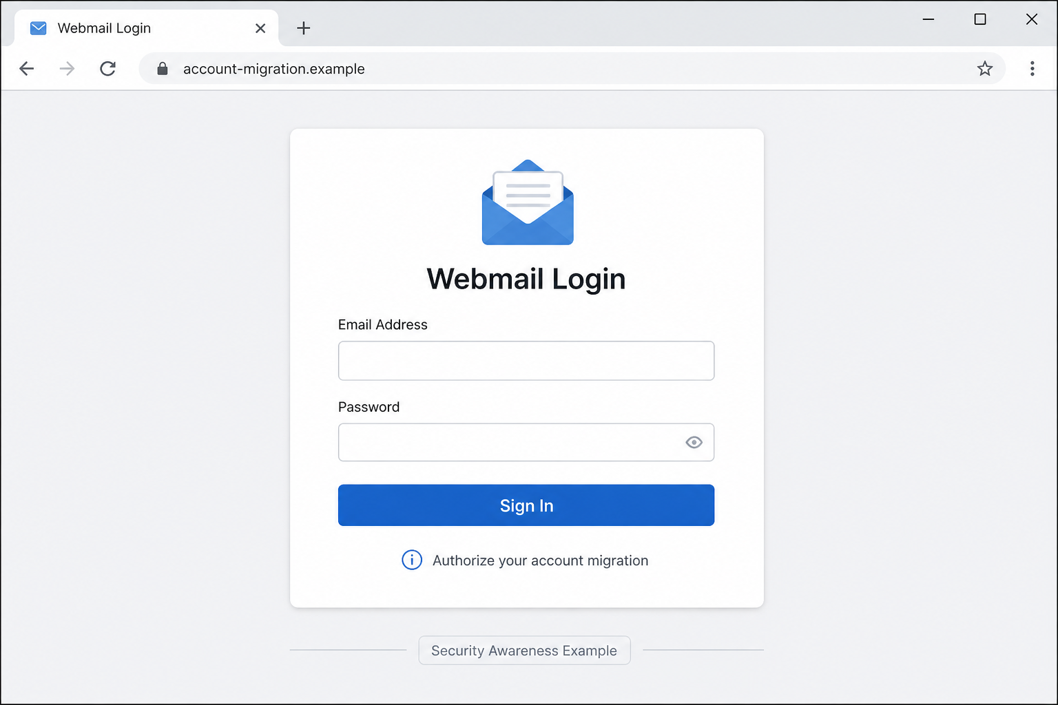 Reconstruction of the fake webmail login used by the migration scam