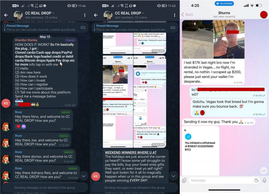 Threads Free Credit Card Giveaway Scam Exposed: The Telegram Bitcoin Trap 3 Broadcast-only Telegram channel showing staged Cash App and Bitcoin success stories