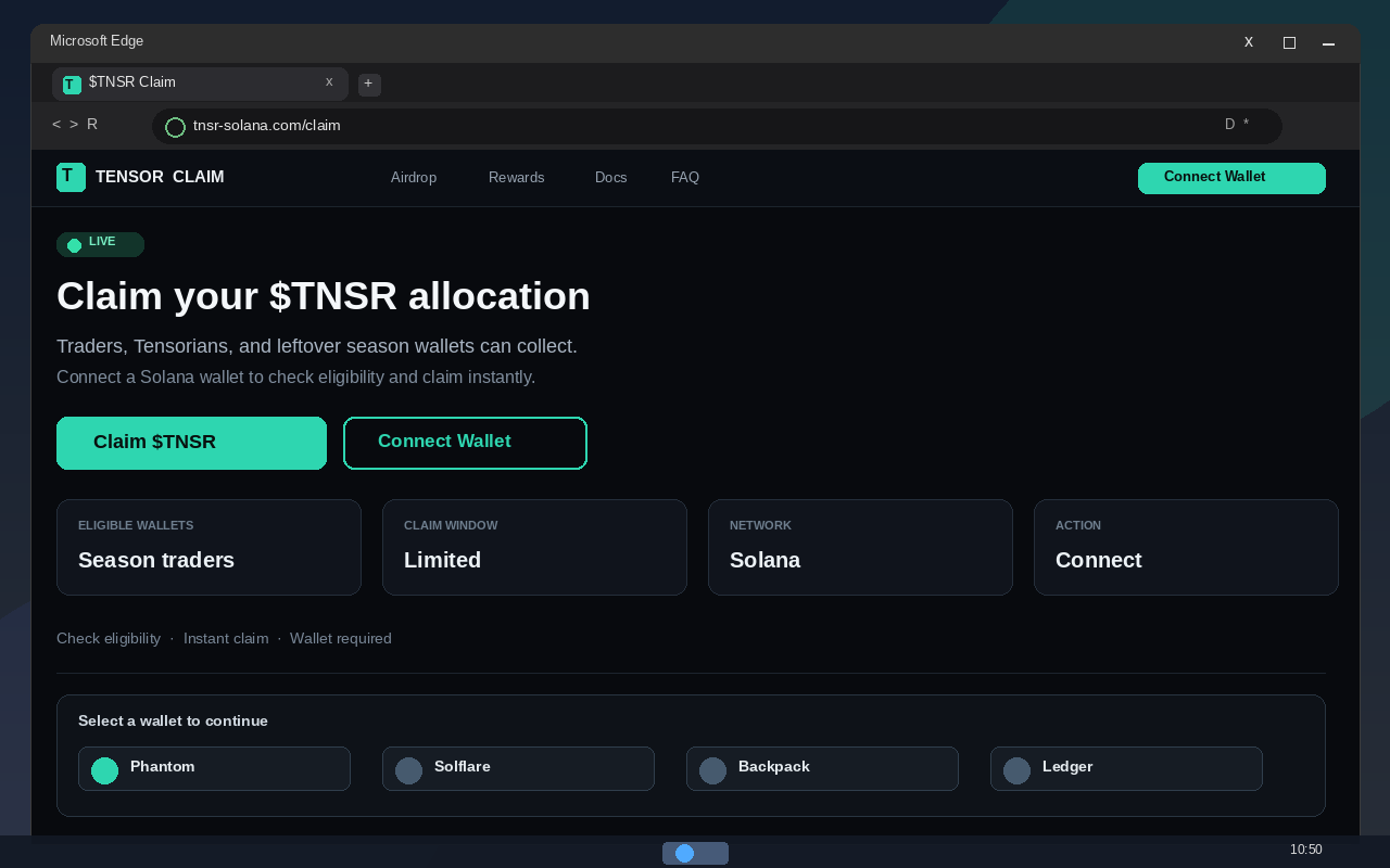 Tensor Airdrop EXPOSED: Fake $TNSR Claim Pages Drain Wallets 1 Fake Tensor airdrop claim page with Claim $TNSR and Connect Wallet