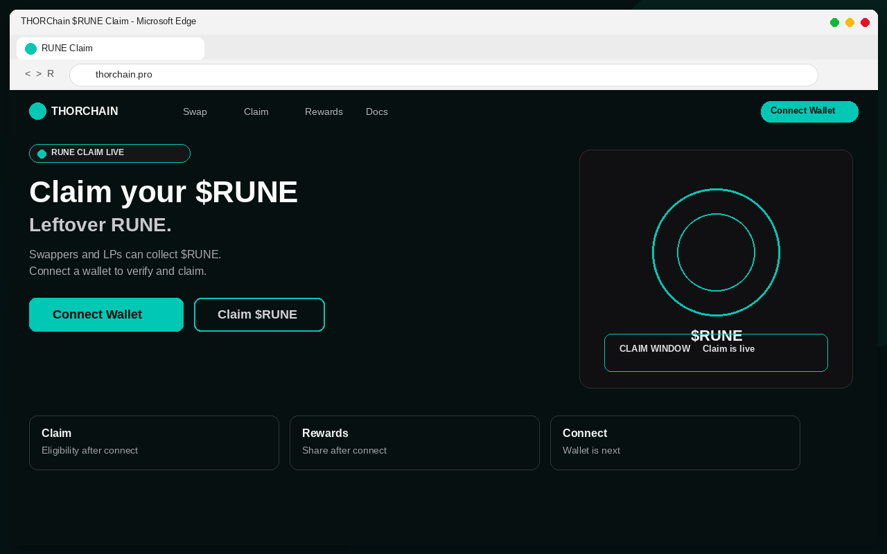 THORChain Airdrop EXPOSED: Fake $RUNE Claim Pages Drain Wallets 1 Fake THORChain $RUNE airdrop claim page with Connect Wallet