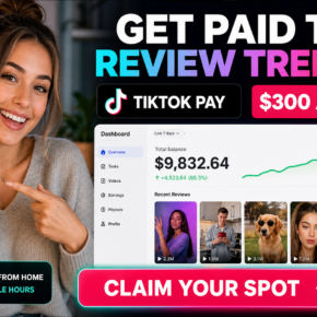 Realistic deceptive social media ad promising $300 a day through a fake TikTok trend reviewer job