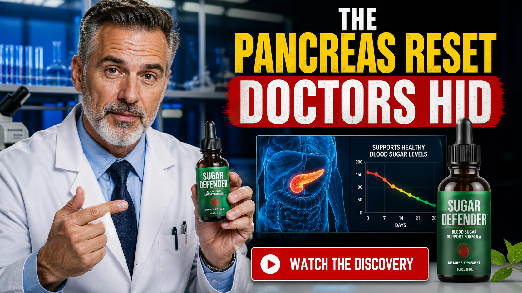 Realistic deceptive advertisement showing a fake diabetes doctor promoting Sugar Defender drops