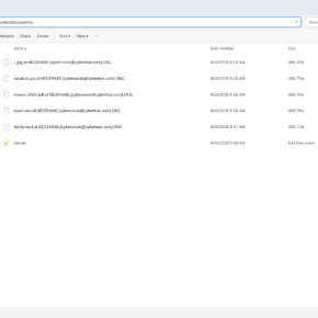 Encrypted files after the UNC locker. The .UNC names and info.txt are the tell.