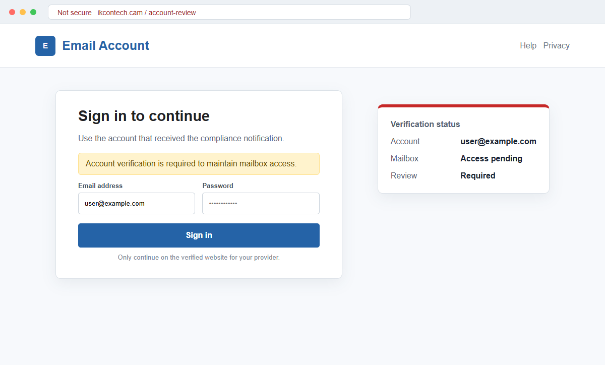 Reconstruction of a fake generic email login page requesting an email address and password
