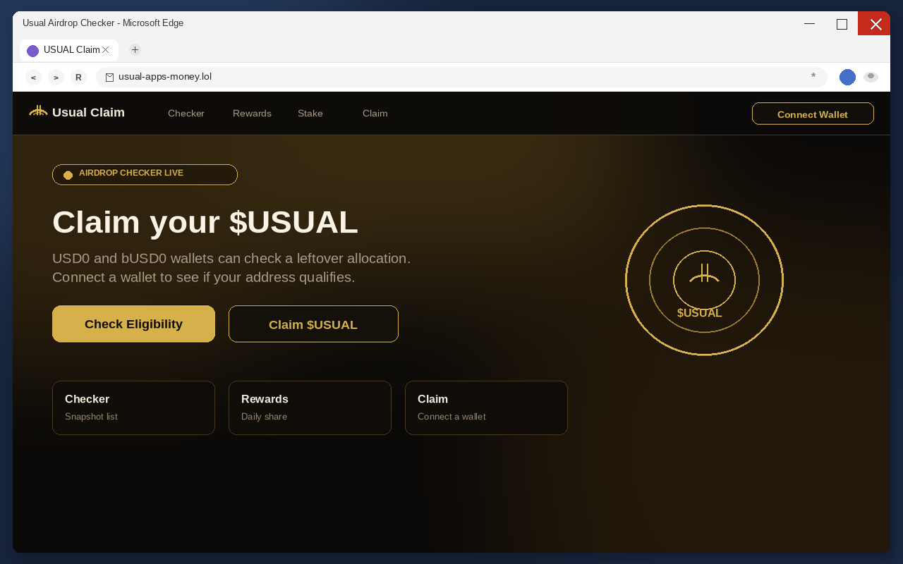 Fake Usual airdrop claim page with Connect Wallet