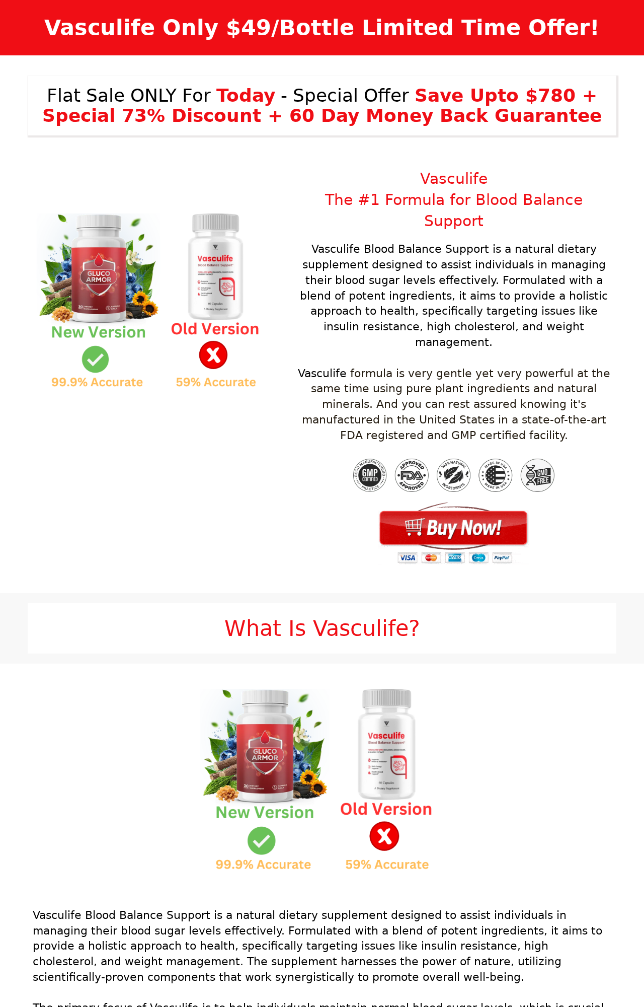 Vasculife Blood Balance Exposed: Fake or Real? Full Investigation 2 Official-looking Vasculife page using urgent discounts and comparing Gluco Armor with Vasculife bottles