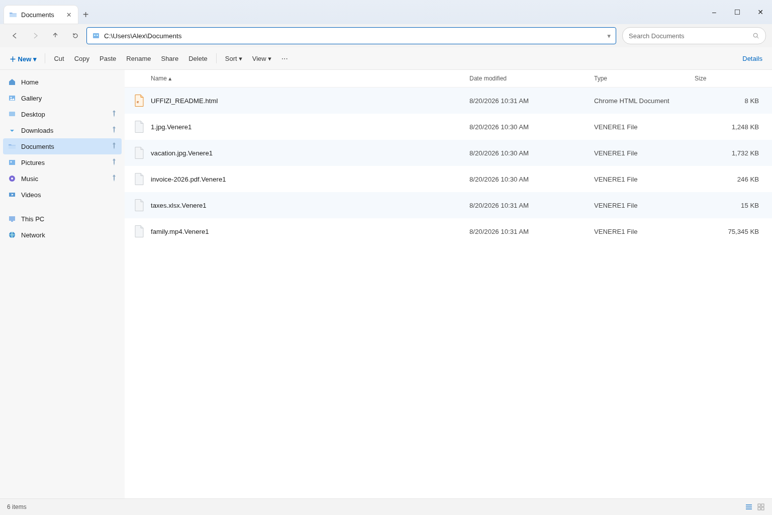 Encrypted files after Venere. The .Venere1 names and UFFIZI_README.html are the tell.
