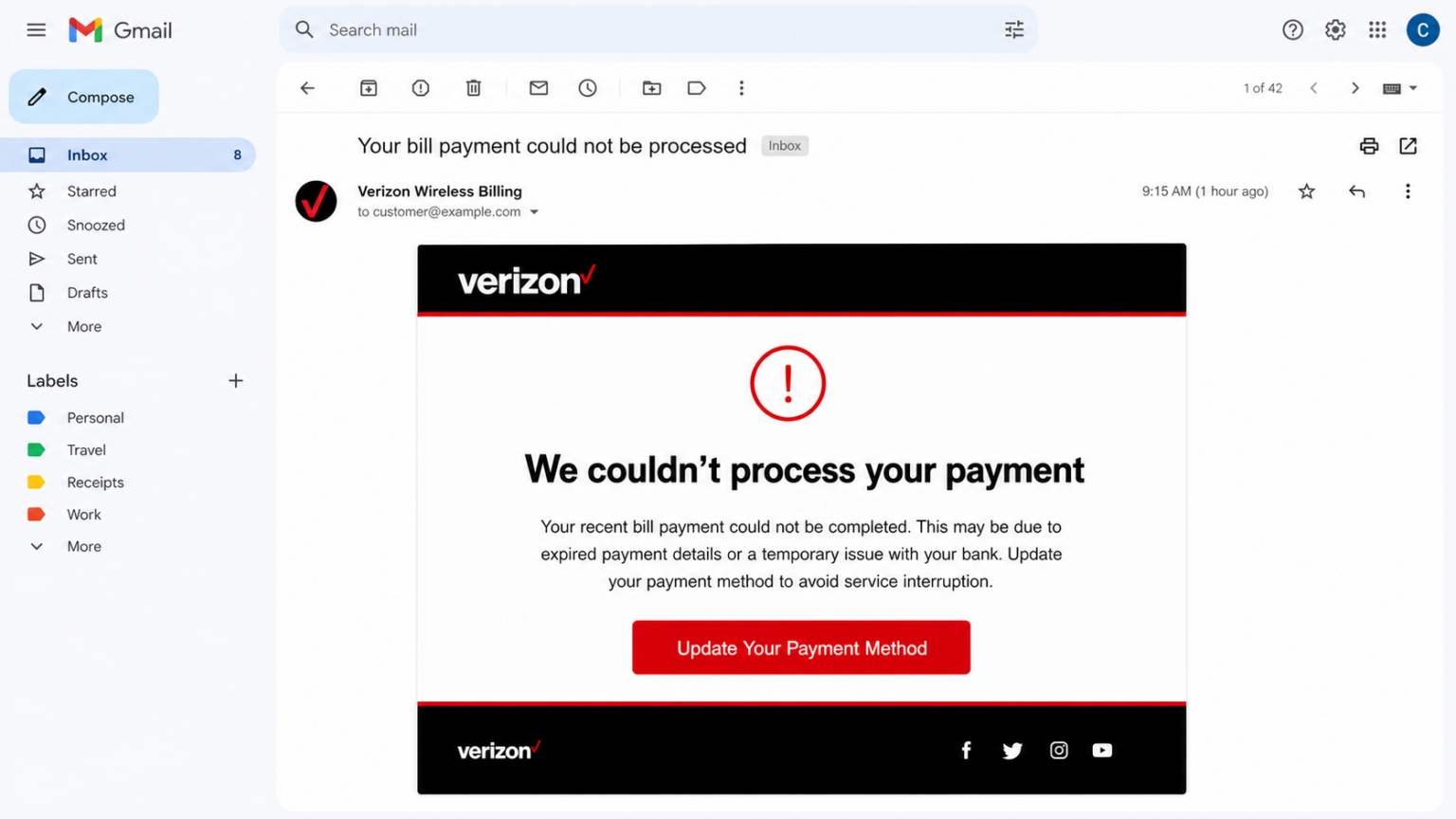 Verizon Bill Payment Email Scam: Fake Payment Alert