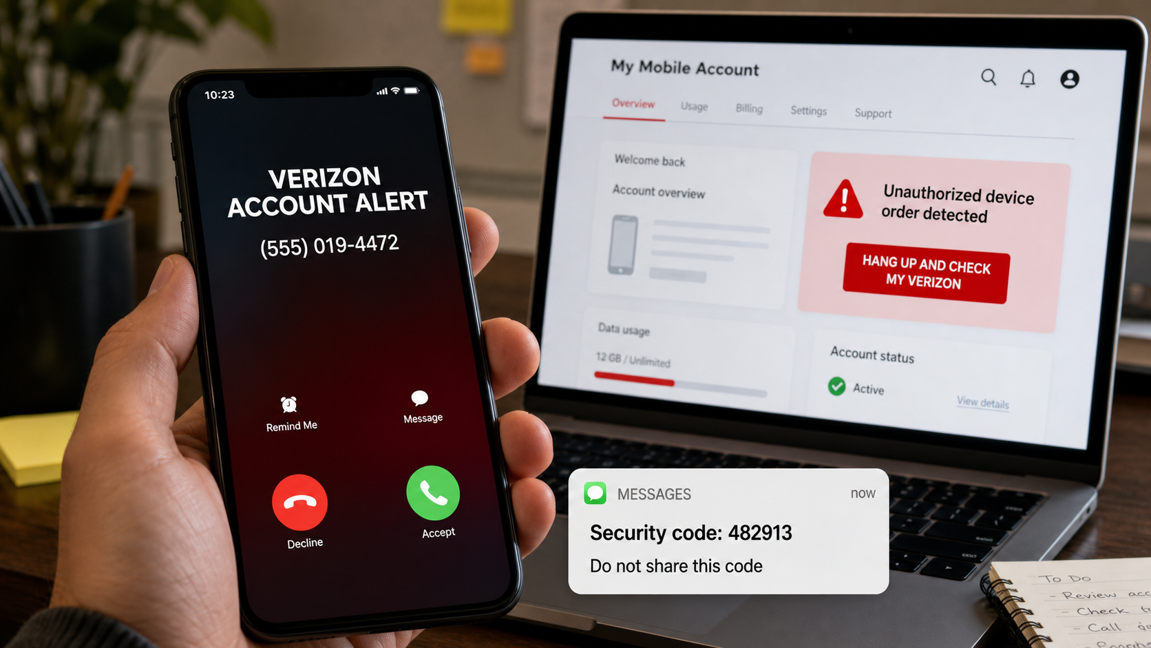 Example of a Verizon impersonation call and one-time security code