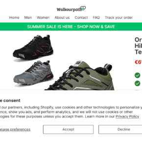 WalkOurPath shoe product page promoting discounted orthopedic footwear