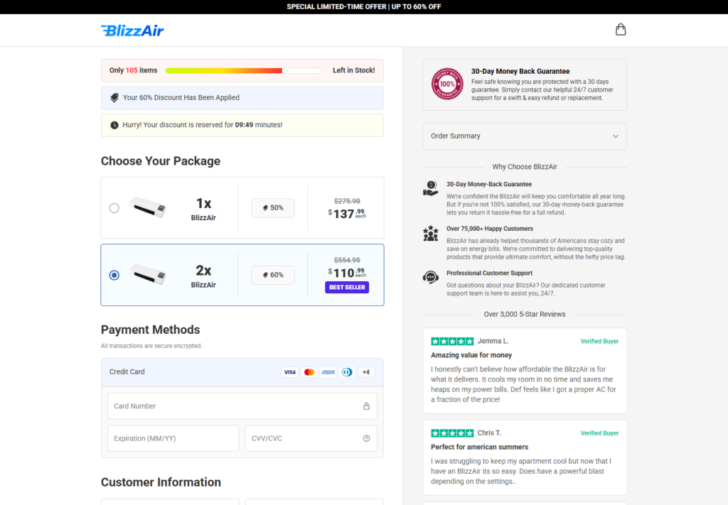 WellaCooler Scam: The Product Changes at Checkout 4 BlizzAir checkout reached from WellaCooler with two units selected