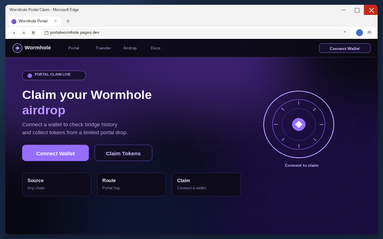 Wormhole Airdrop EXPOSED: Fake Claim Pages Drain Wallets 1 Fake Wormhole airdrop claim page with Connect Wallet